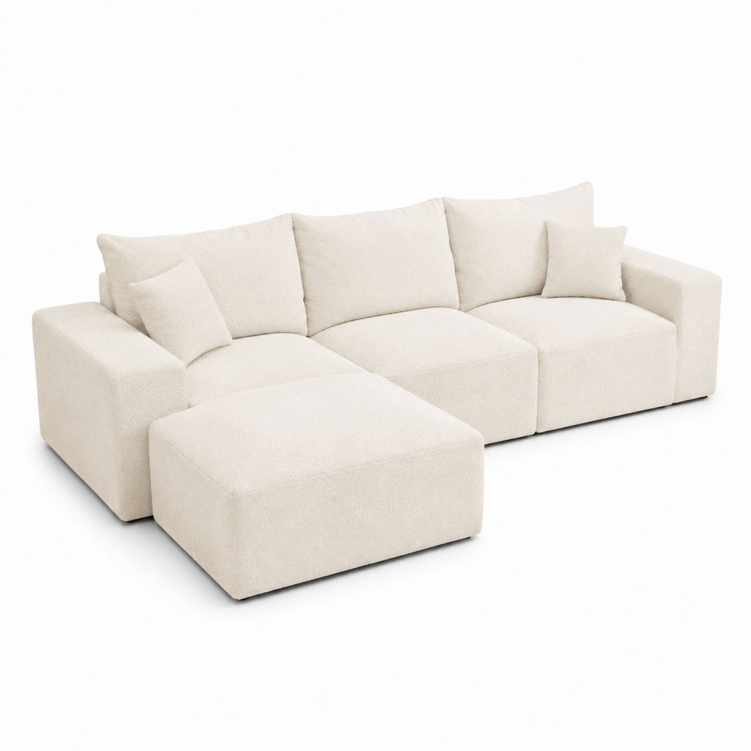 Sofá modular en L de 4 plazas de tela crema-luntrivaria