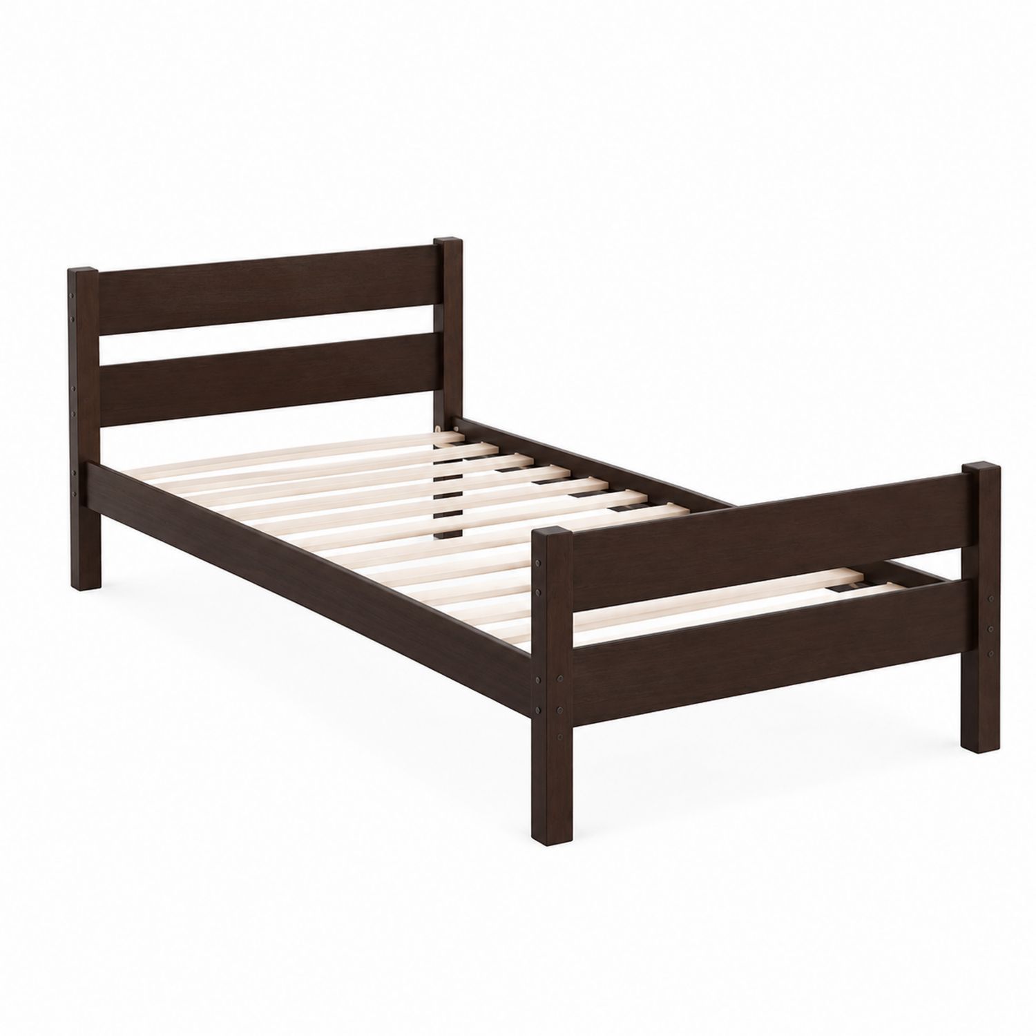 Cama individual de madera maciza marrón oscuro 90x190 cm-luntrivaria
