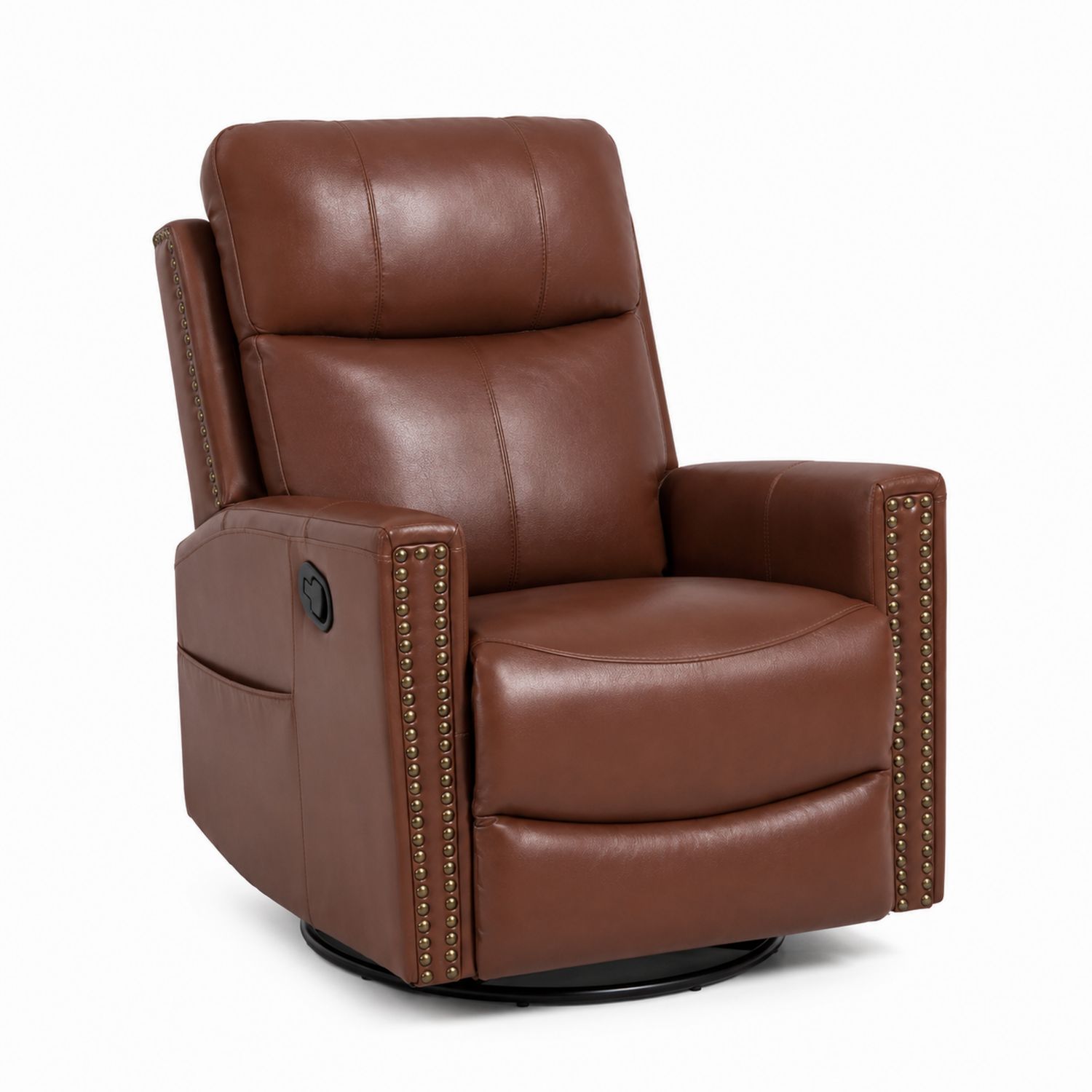 Sillón reclinable giratorio de cuero sintético marrón-luntrivaria