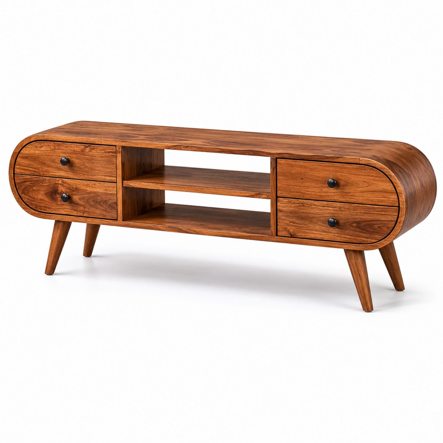 Mueble de TV de madera de acacia con cajones y estantes, 150 cm-luntrivaria