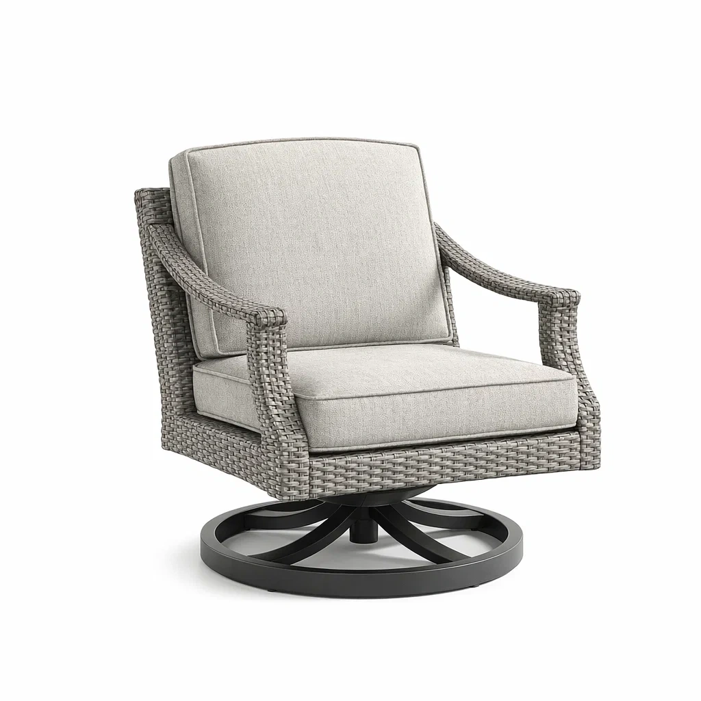 Poltrona girevole in rattan sintetico con base in metallo-DREAMABODESPACE