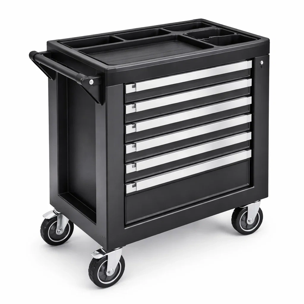 Carrello portautensili in metallo nero con 7 cassetti-DREAMABODESPACE