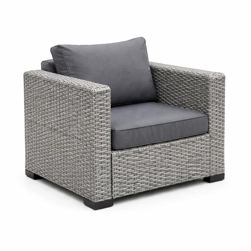 Poltrona in Rattan Sintetico Grigio con Cuscini in Poliestere-DREAMABODESPACE