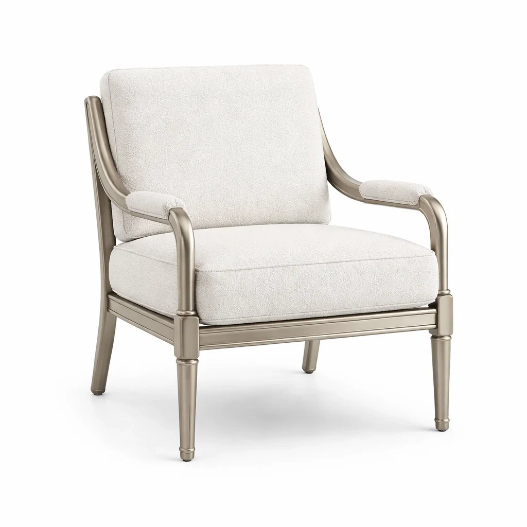 Poltrona in Metallo con Rivestimento in Tessuto Crema-DREAMABODESPACE