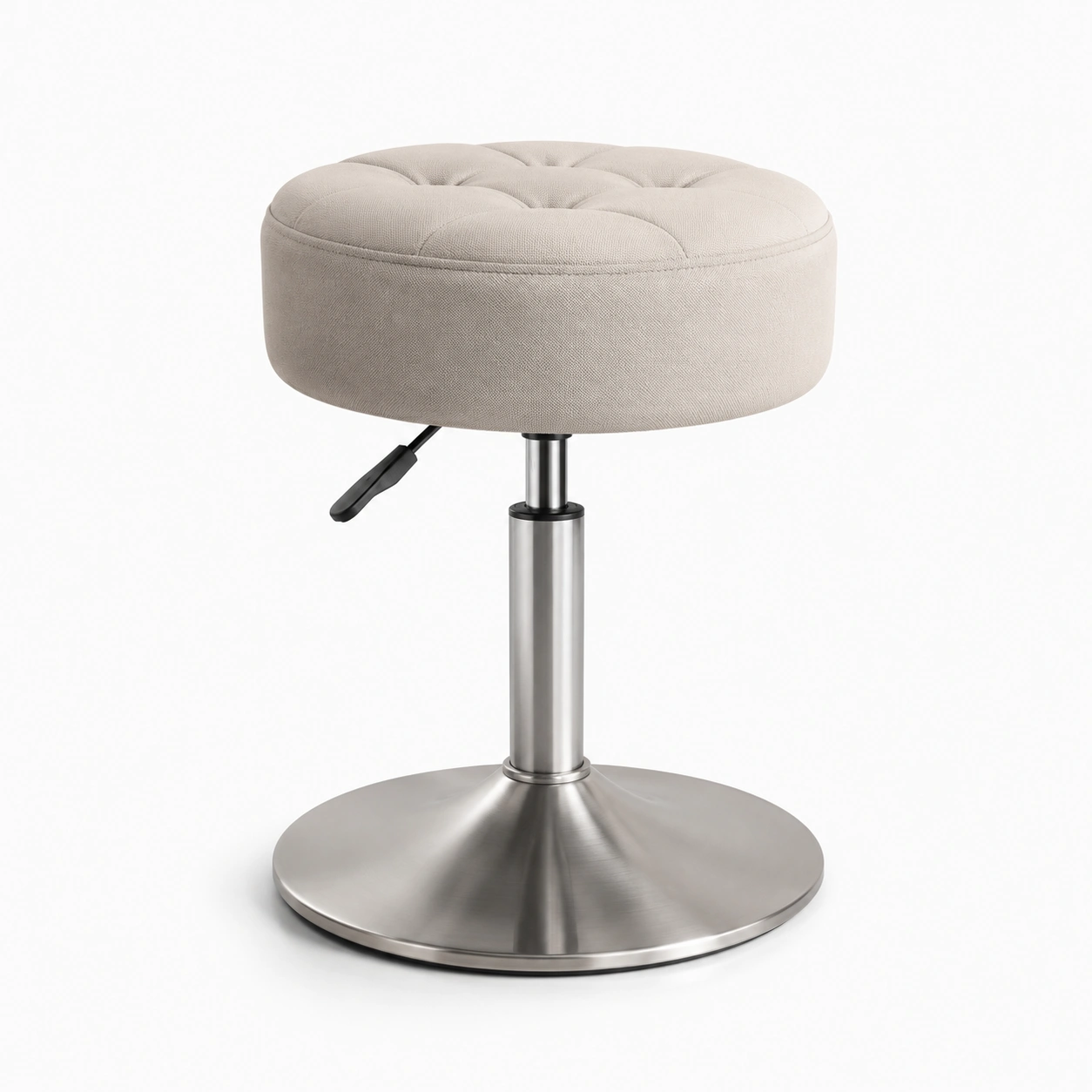 Taburete redondo ajustable tapizado color beige-AlveronHome