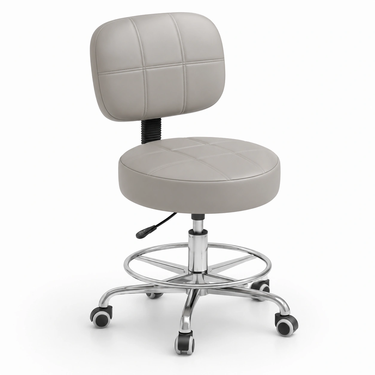 Taburete de trabajo con respaldo gris ajustable-AlveronHome