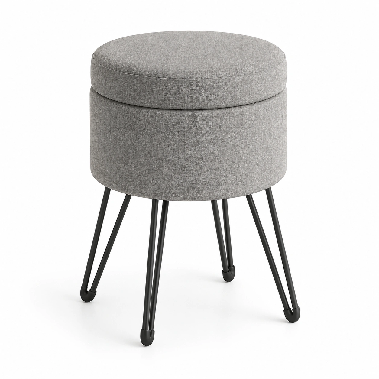 Ottoman redondo con almacenamiento gris-AlveronHome
