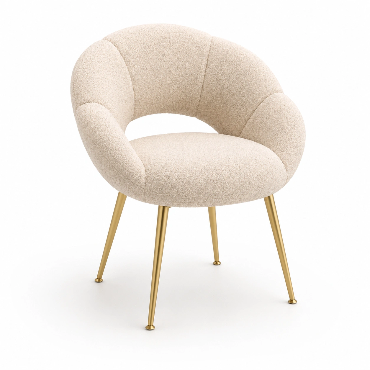Silla redonda de tela color marfil-AlveronHome