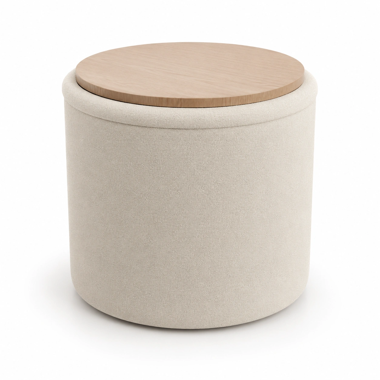 Otomano redondo de almacenamiento con tapa de madera-AlveronHome
