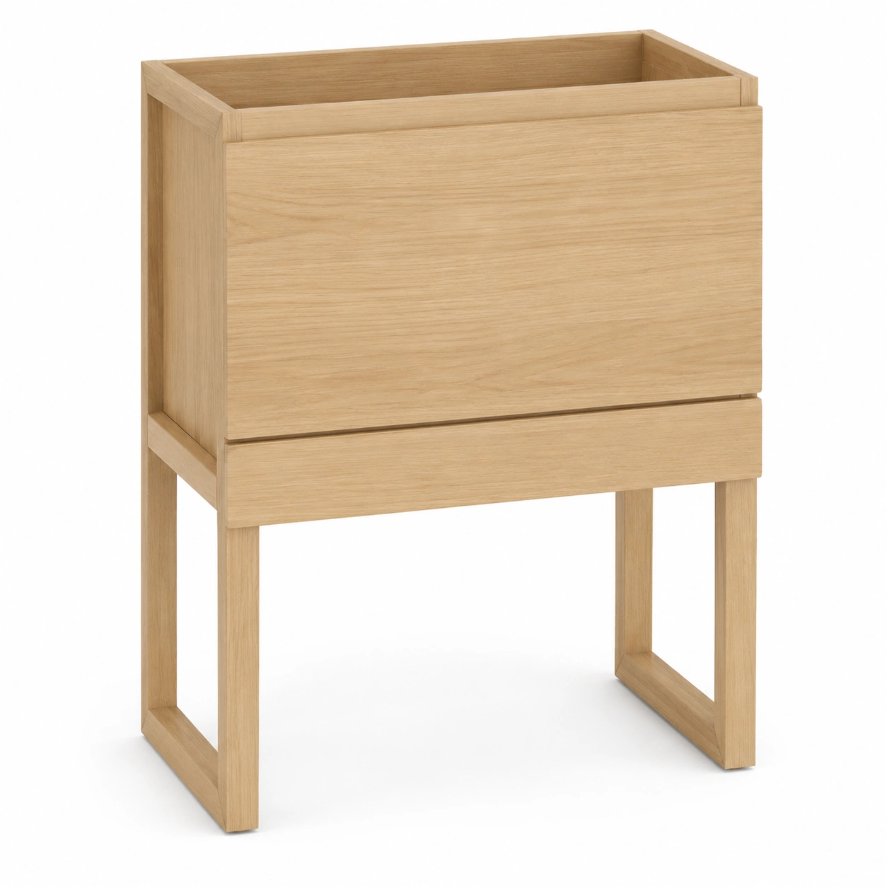 Mesita de noche de madera con compartimento superior y puerta abatible-AlveronHome