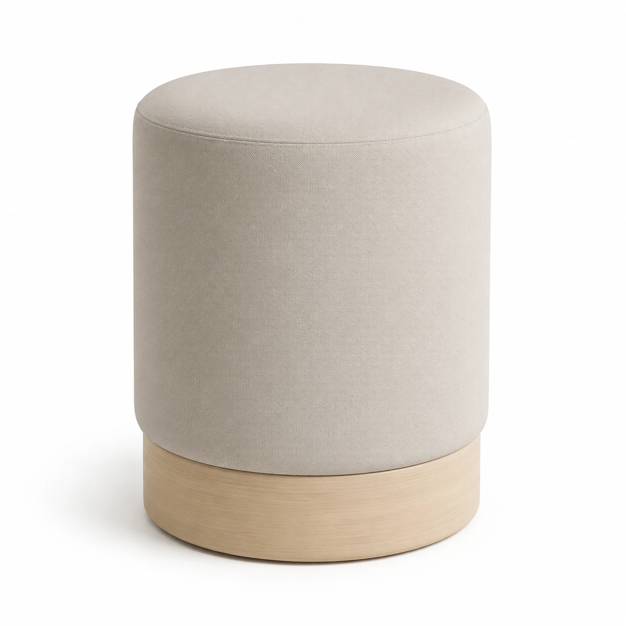 Puf cilindrico tapizado color marfil-AlveronHome