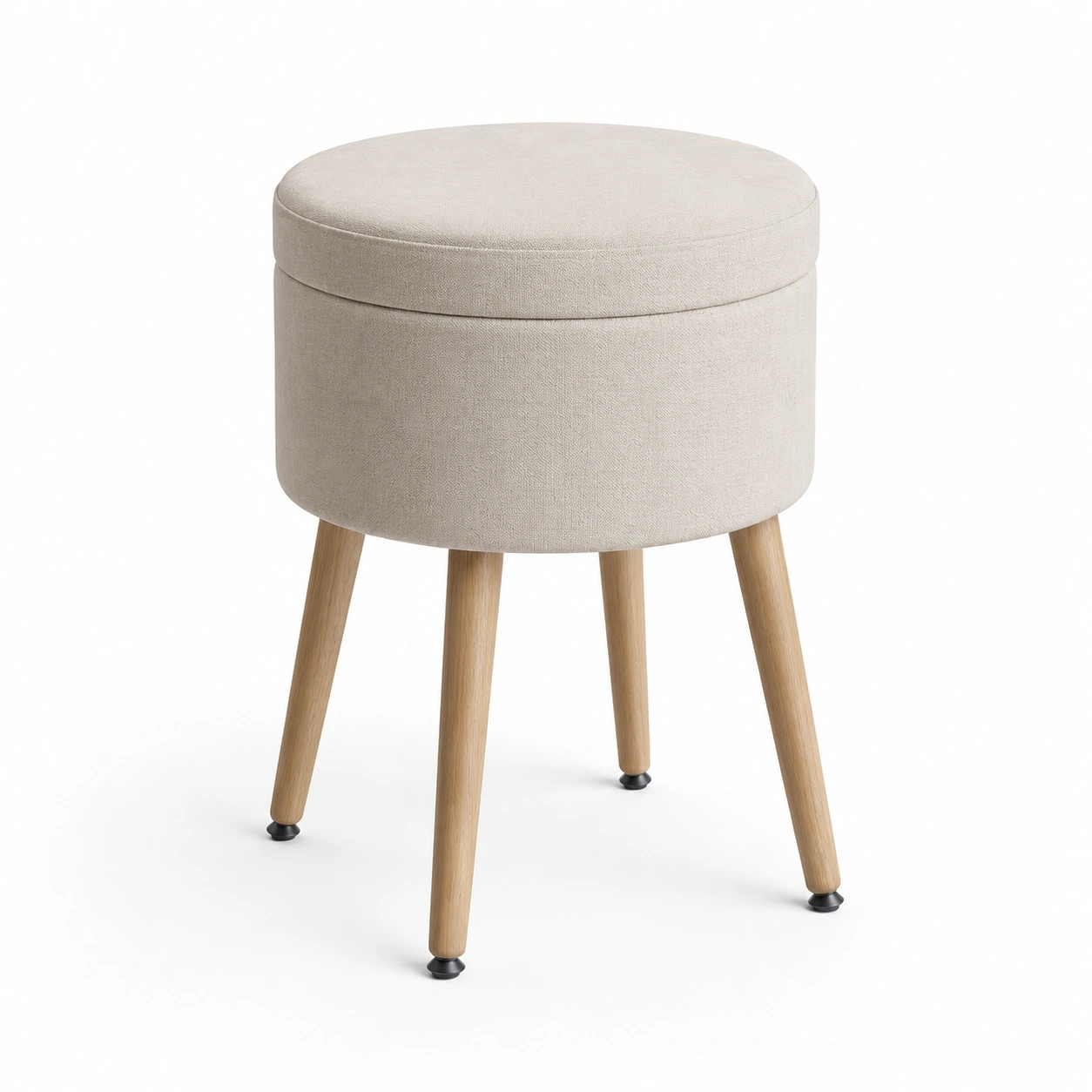 Puf con almacenamiento y patas de madera color marfil-AlveronHome