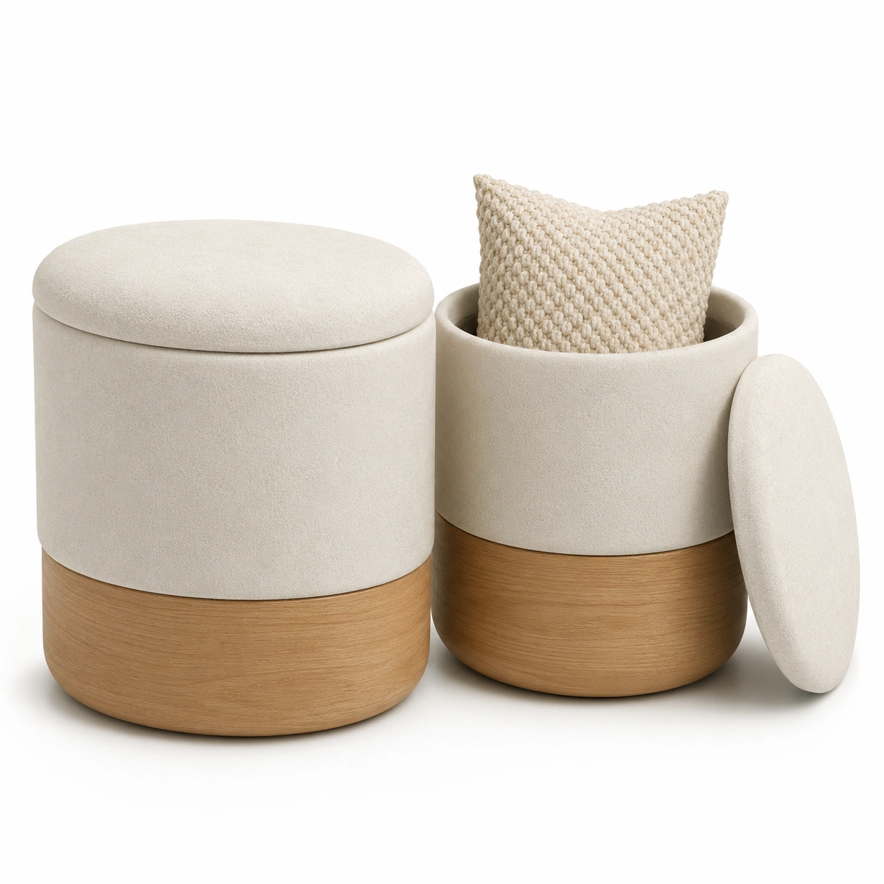 Set de 2 puffs de almacenamiento color marfil-AlveronHome