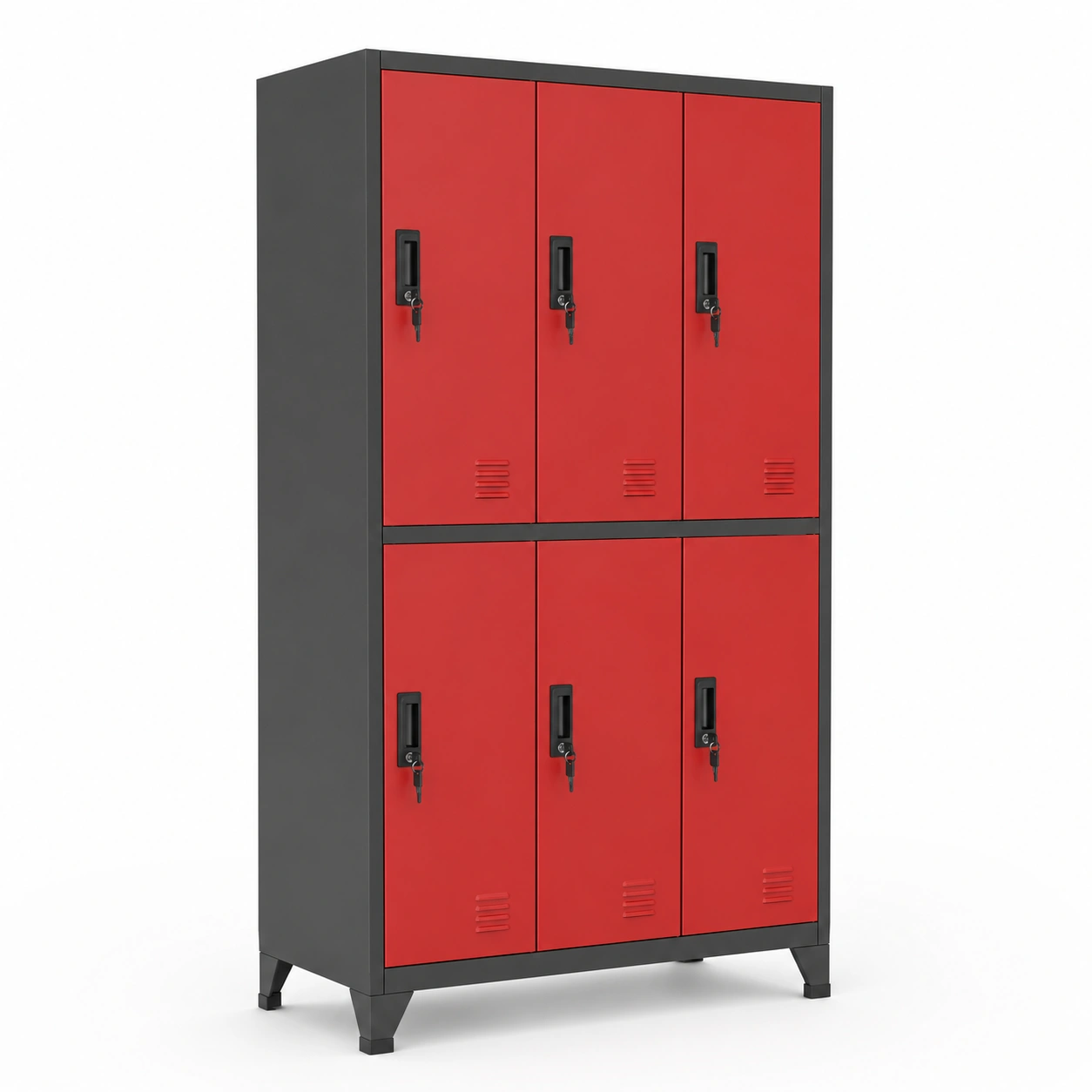 Taquilla metalica de 6 puertas roja-AlveronHome
