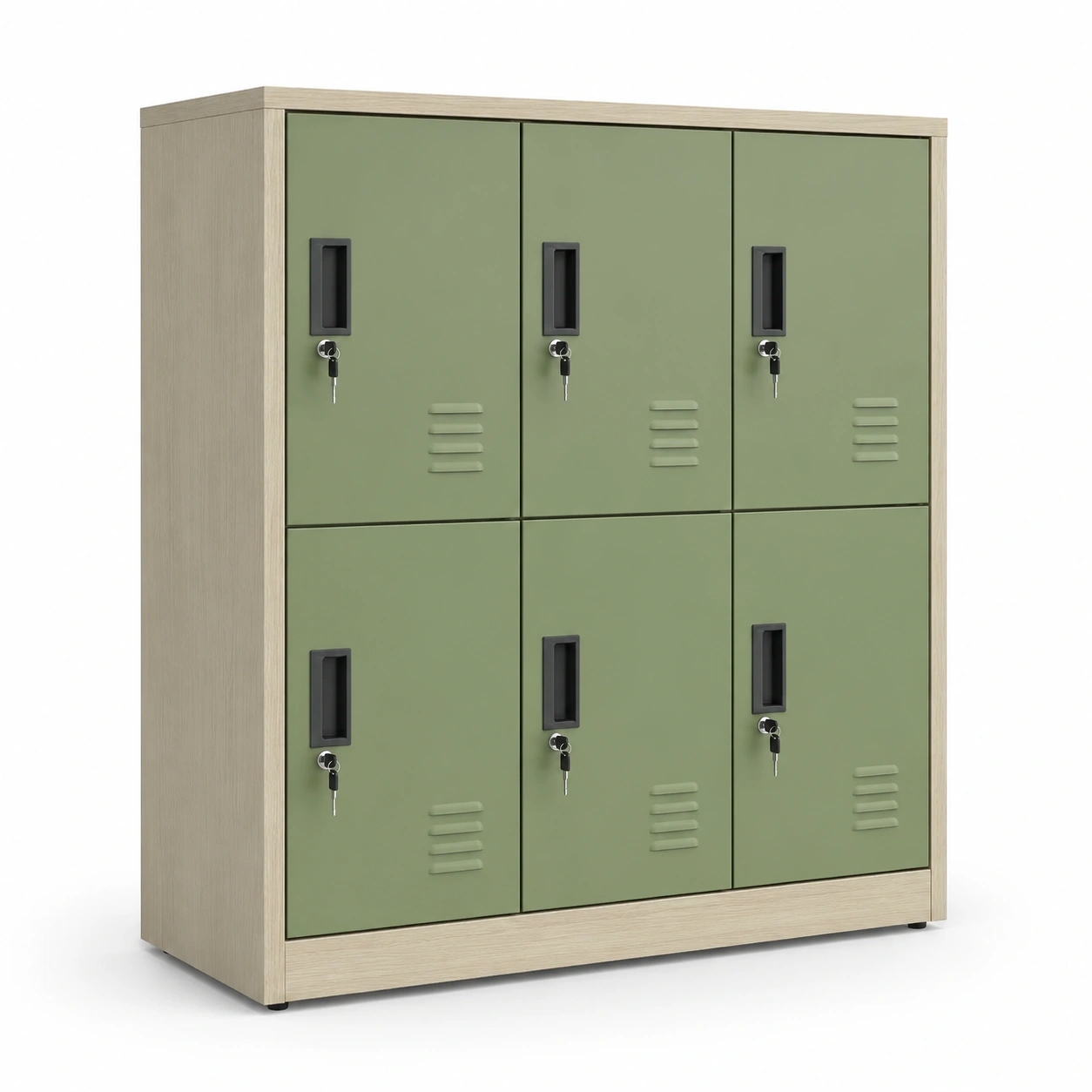 Armario taquilla de 6 compartimentos verde con cerradura-AlveronHome