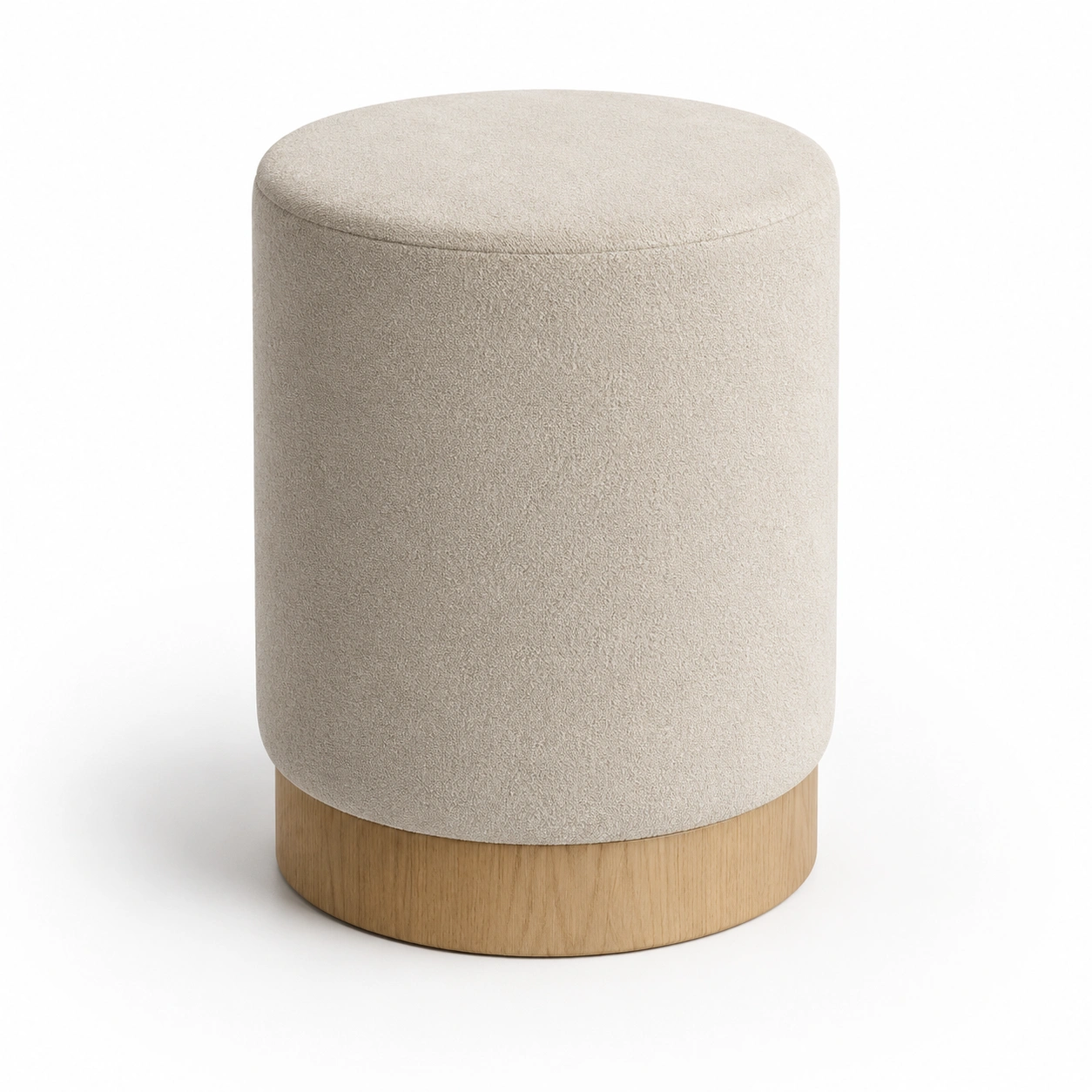 Puf redondo tapizado con base de madera-AlveronHome