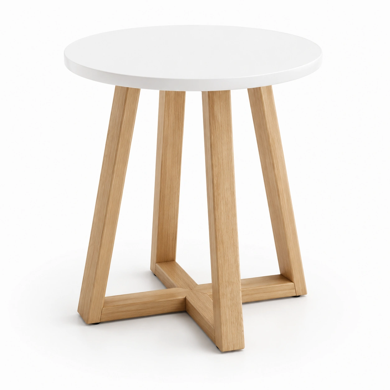 Mesa lateral redonda con patas de madera color blanco-AlveronHome