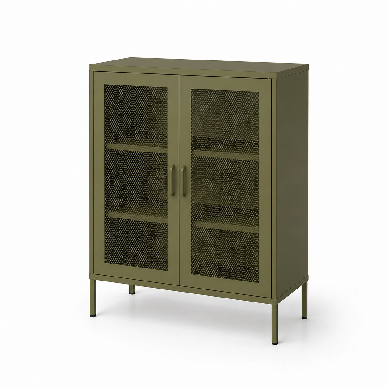 Vitrina metalica de 2 puertas verde oliva-AlveronHome