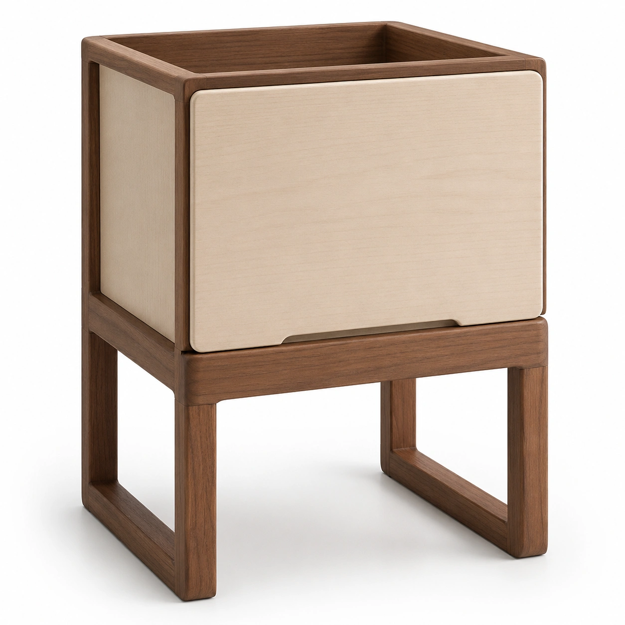 Mesita de noche con cajon acabado madera natural y nogal-AlveronHome