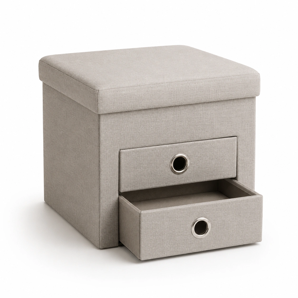 Puff de almacenamiento con cajon color beige-AlveronHome