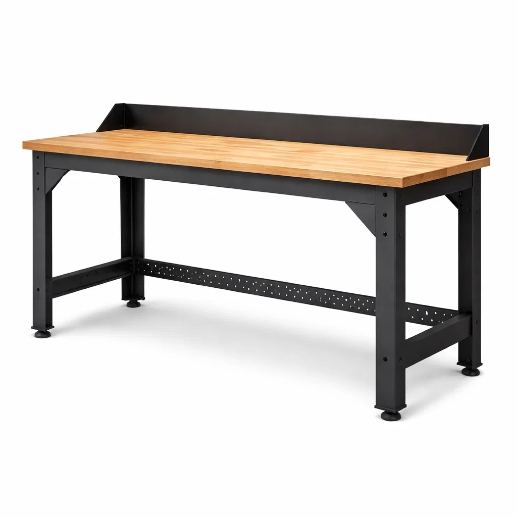 Banco da Lavoro in Legno Massello e Metallo Nero 200x60x90 cm-URBANHAVENVIBES
