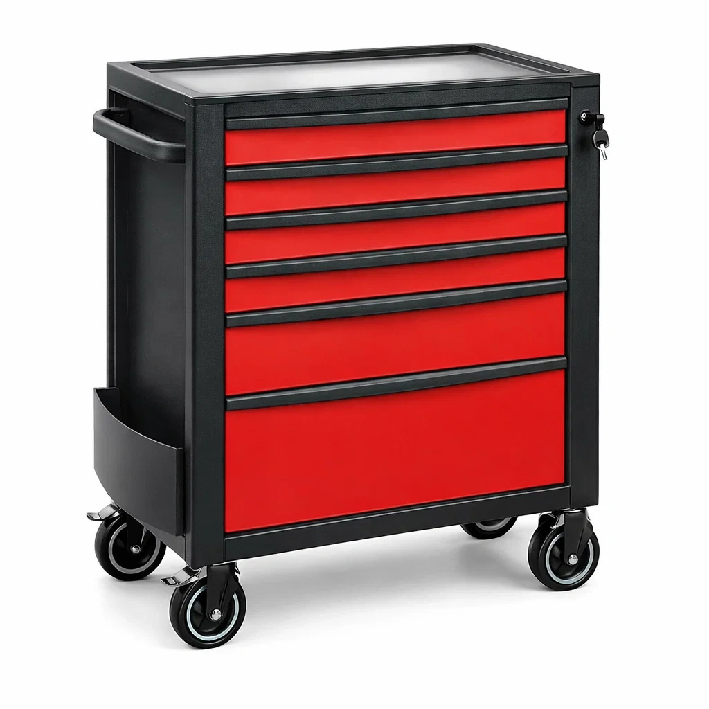 Carrello portautensili in metallo con 7 cassetti Rosso/Nero-URBANHAVENVIBES