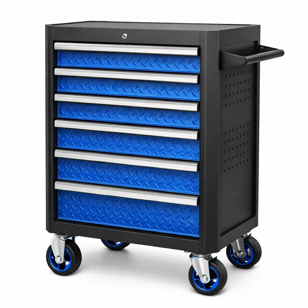Carrello Porta Attrezzi in Acciaio con 6 Cassetti Blu-URBANHAVENVIBES