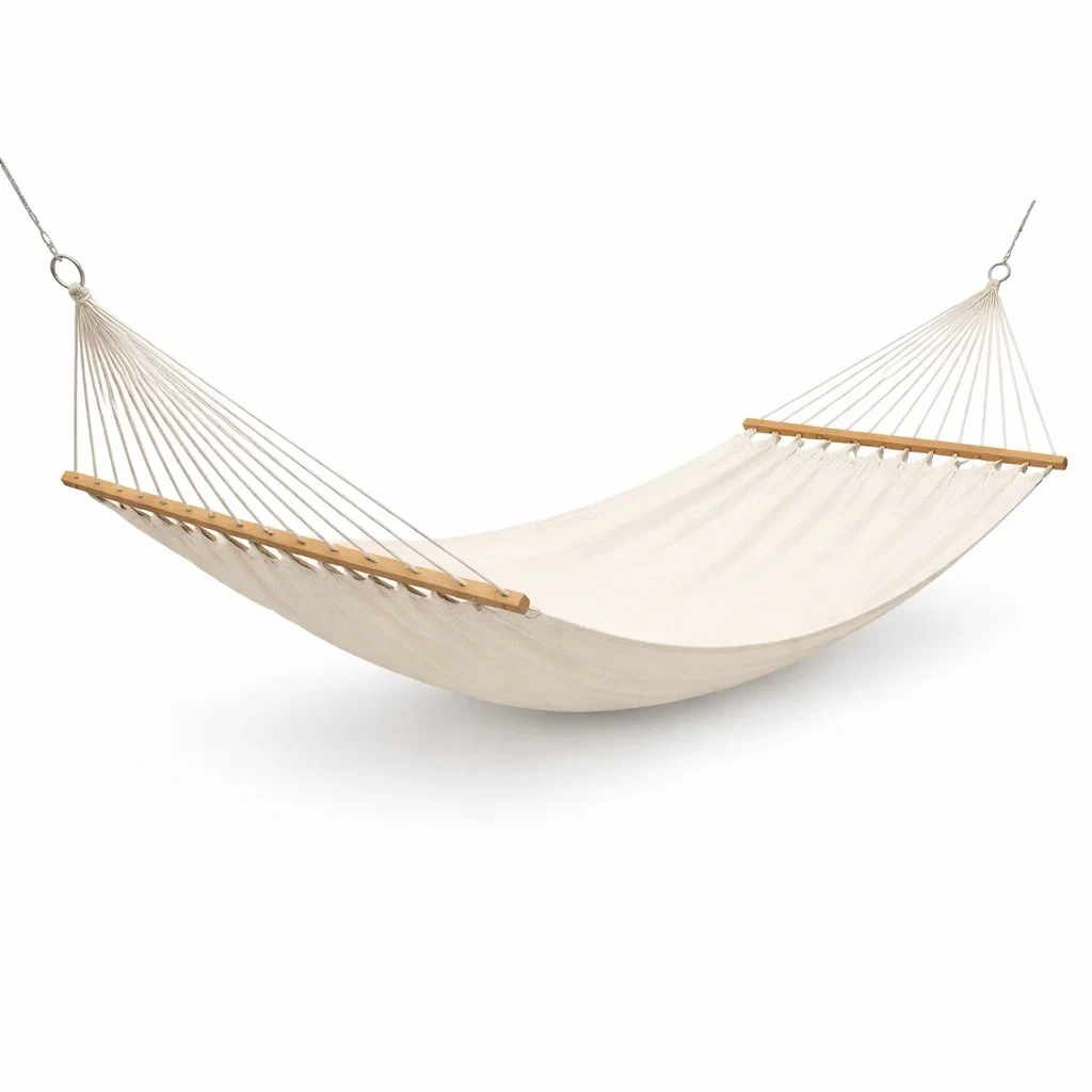 Amaca in Cotone con Barre in Legno Massiccio Beige 200 x 150 cm-URBANHAVENVIBES
