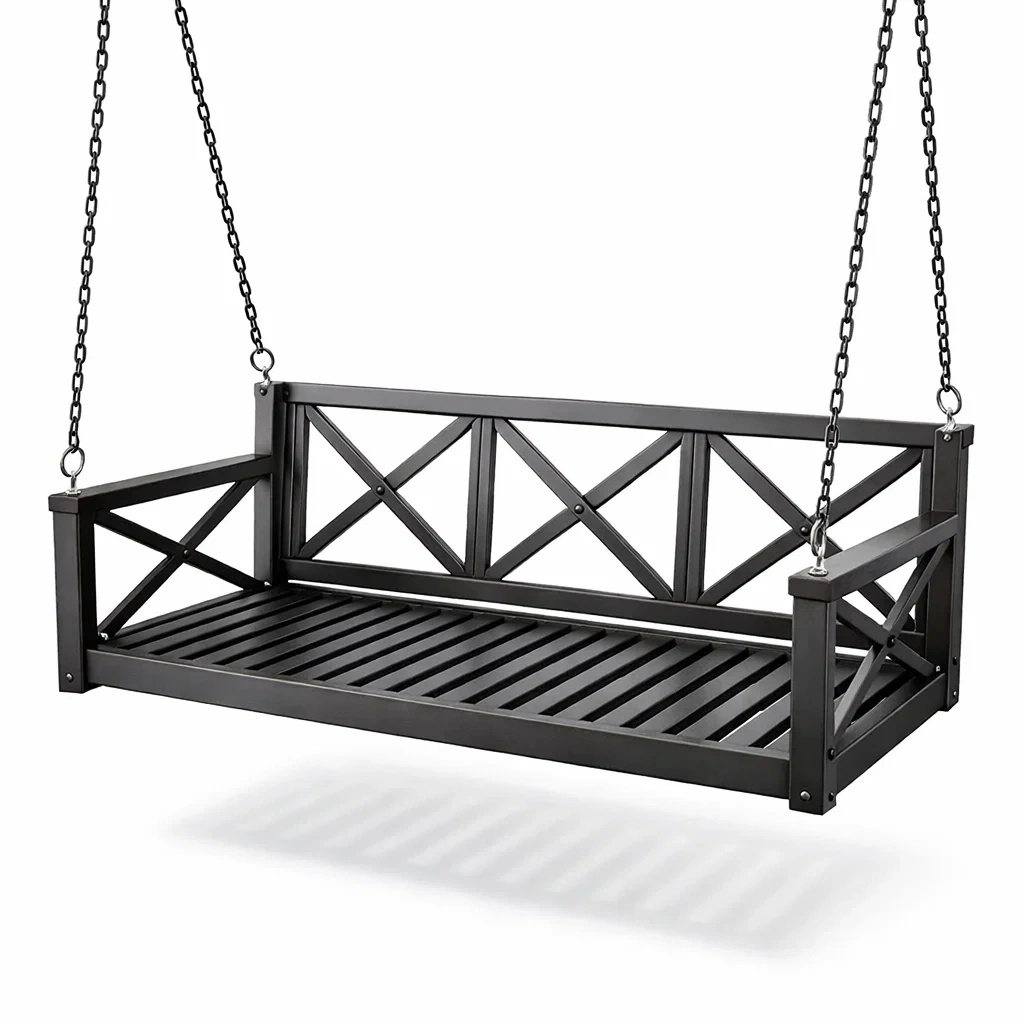 Altalena da Giardino in Metallo Nero 150x60x55 cm-URBANHAVENVIBES