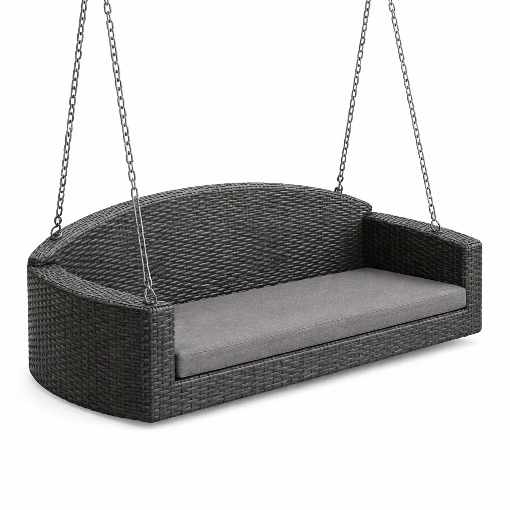 Dondolo da Giardino in Rattan Sintetico con Cuscino Grigio-URBANHAVENVIBES