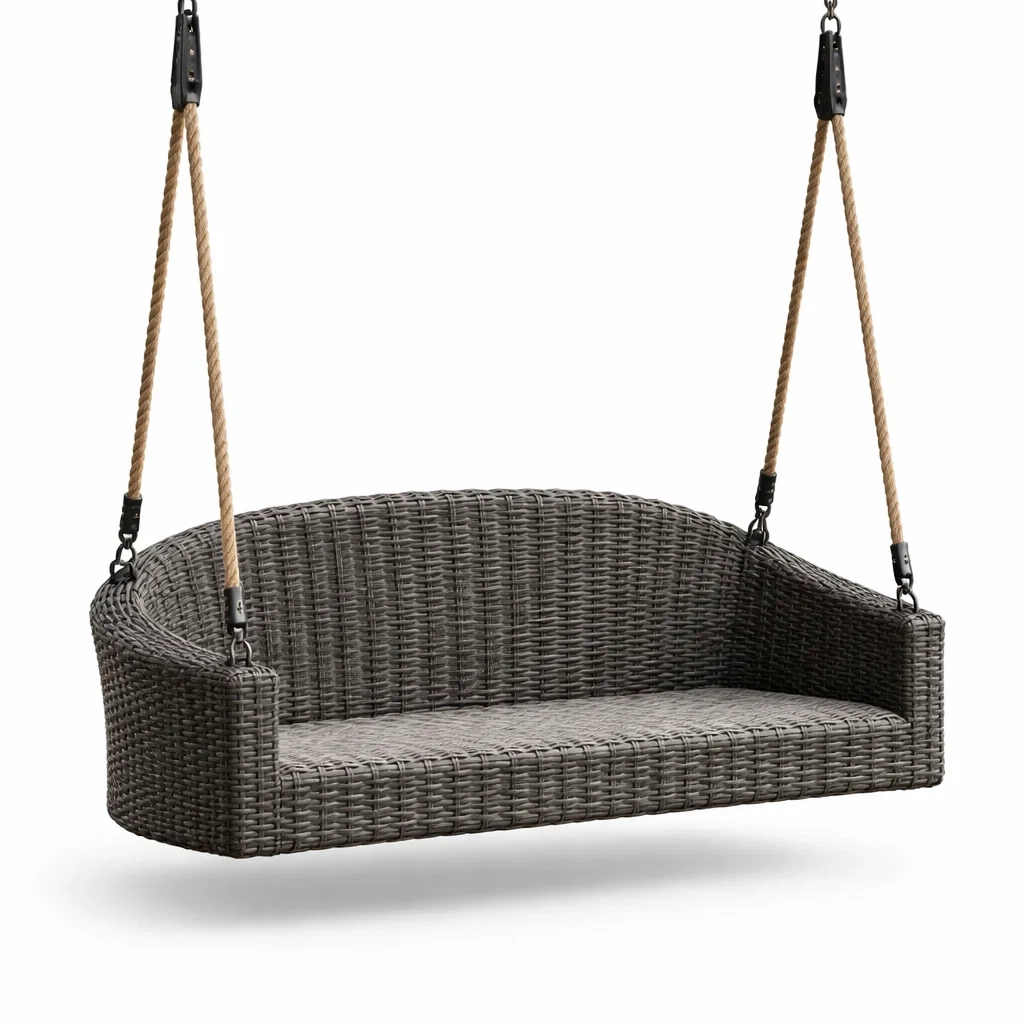 Altalena da Esterno in Polyrattan Grigio con Corde in Polipropilene-URBANHAVENVIBES
