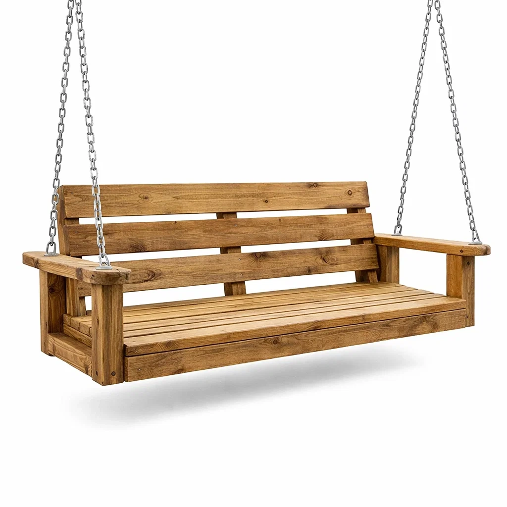 Panca a dondolo in legno con catene in metallo-URBANHAVENVIBES