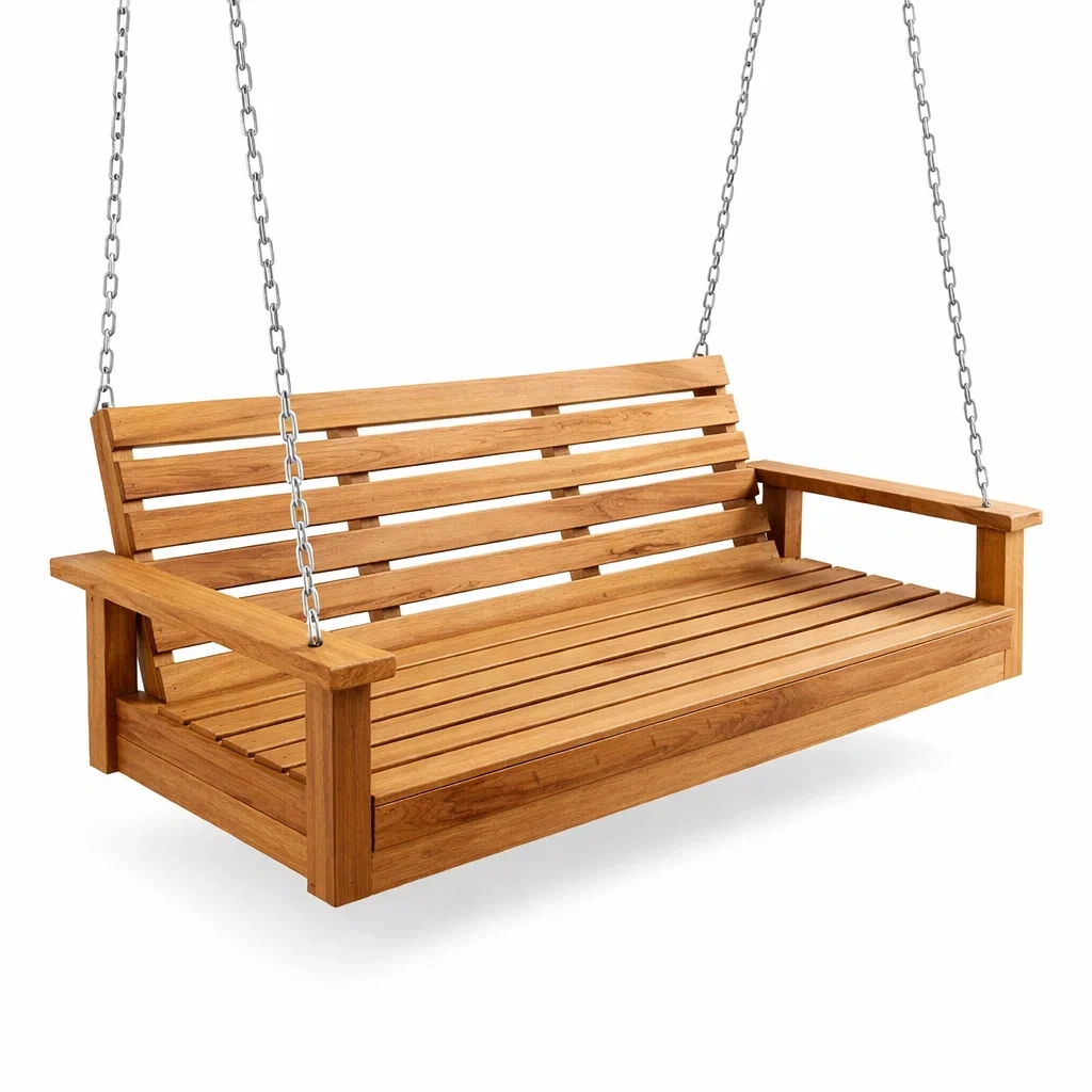 Panca a dondolo in legno con catene in metallo 150cm-URBANHAVENVIBES