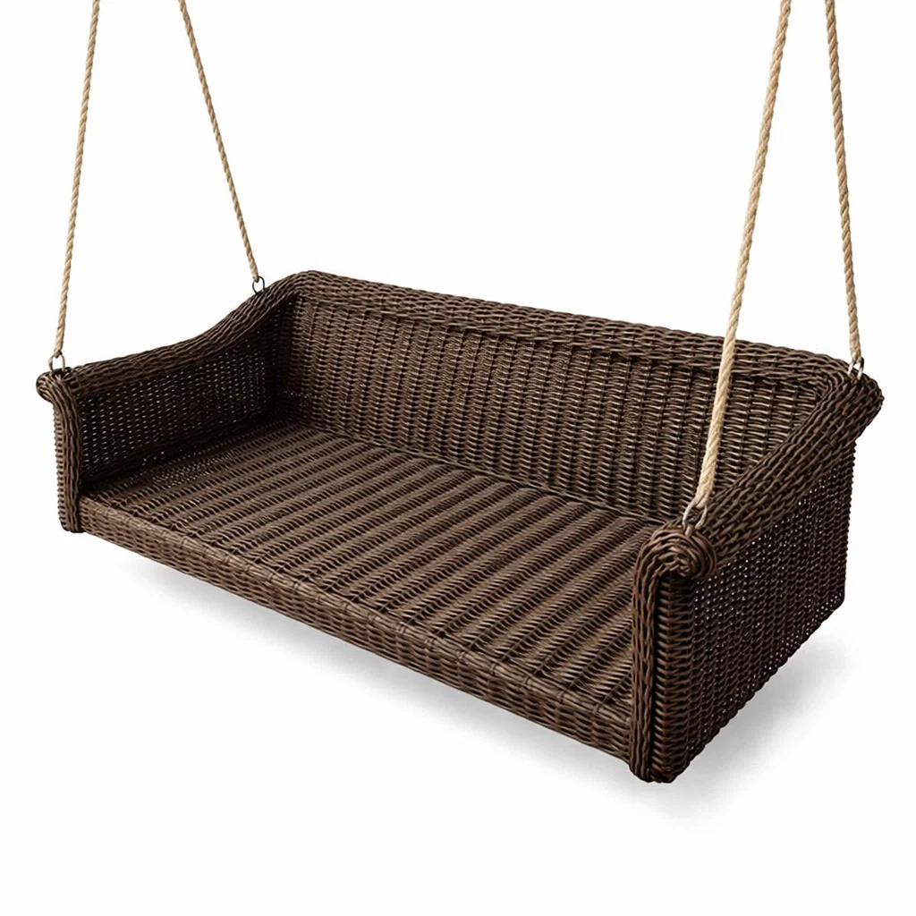 Divano Altalena in Rattan Sintetico con Corde in Juta-URBANHAVENVIBES