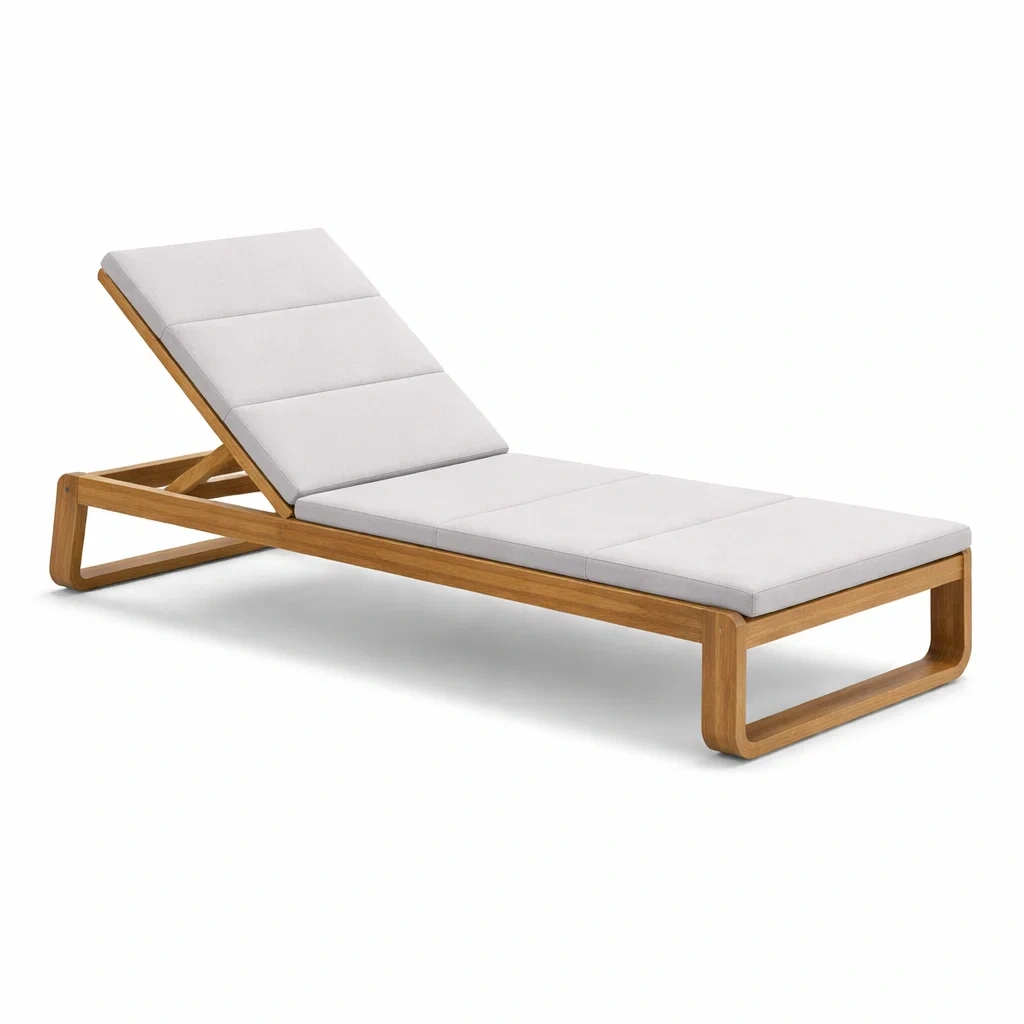 Lettino Prendisole in Teak con Cuscino Poliestere Bianco-URBANHAVENVIBES