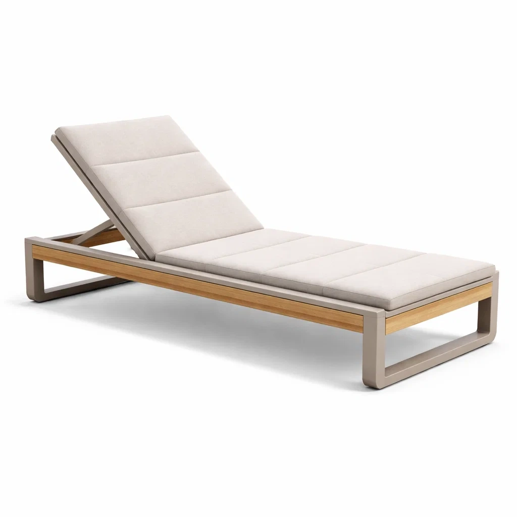 Lettino Prendisole in Metallo e Legno con Cuscino in Tessuto Beige-URBANHAVENVIBES