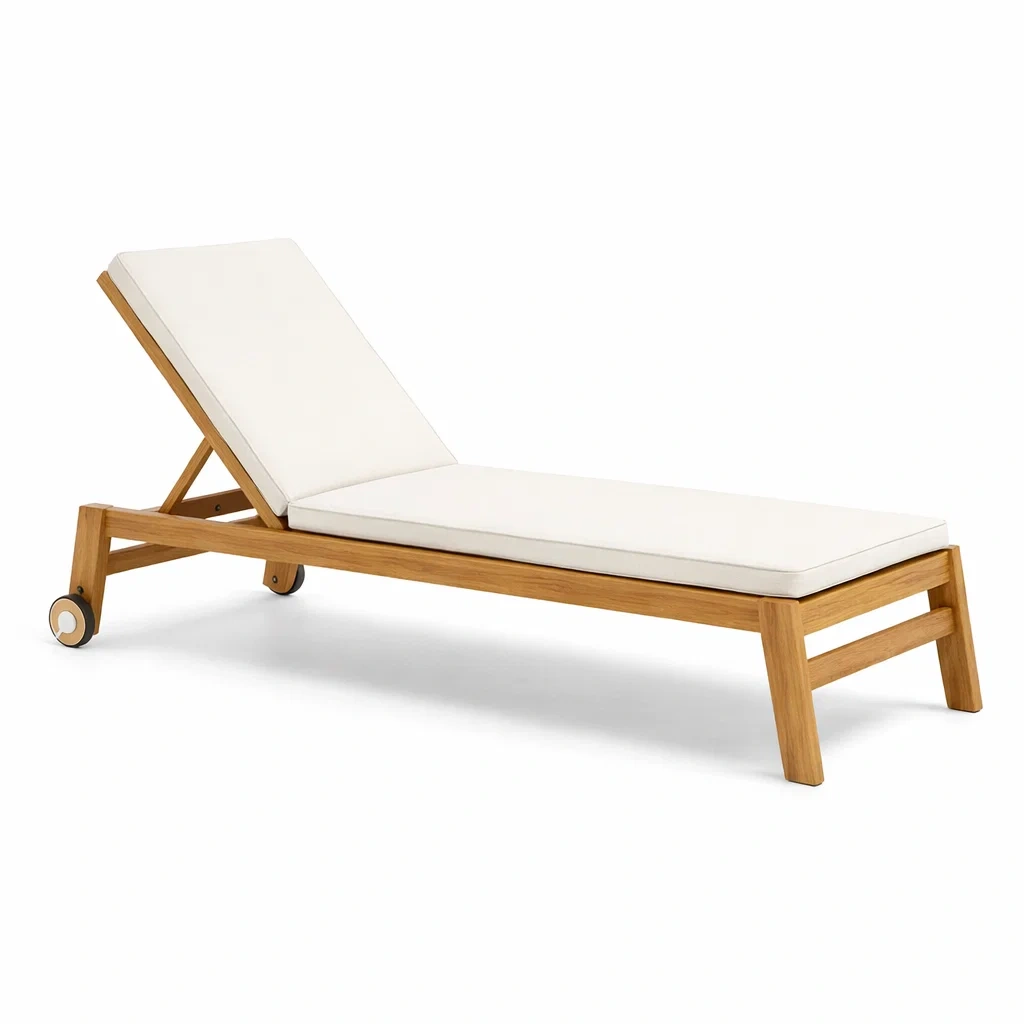 Lettino Prendisole Regolabile in Teak con Cuscini Crema-URBANHAVENVIBES