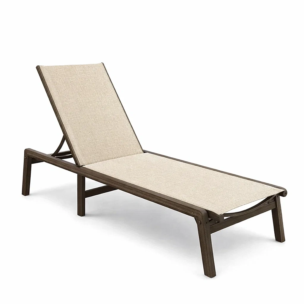 Lettino prendisole in legno e tessuto beige-URBANHAVENVIBES