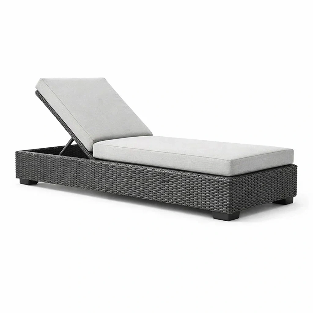 Lettino Prendisole Regolabile in Rattan e Poliestere Grigio-URBANHAVENVIBES