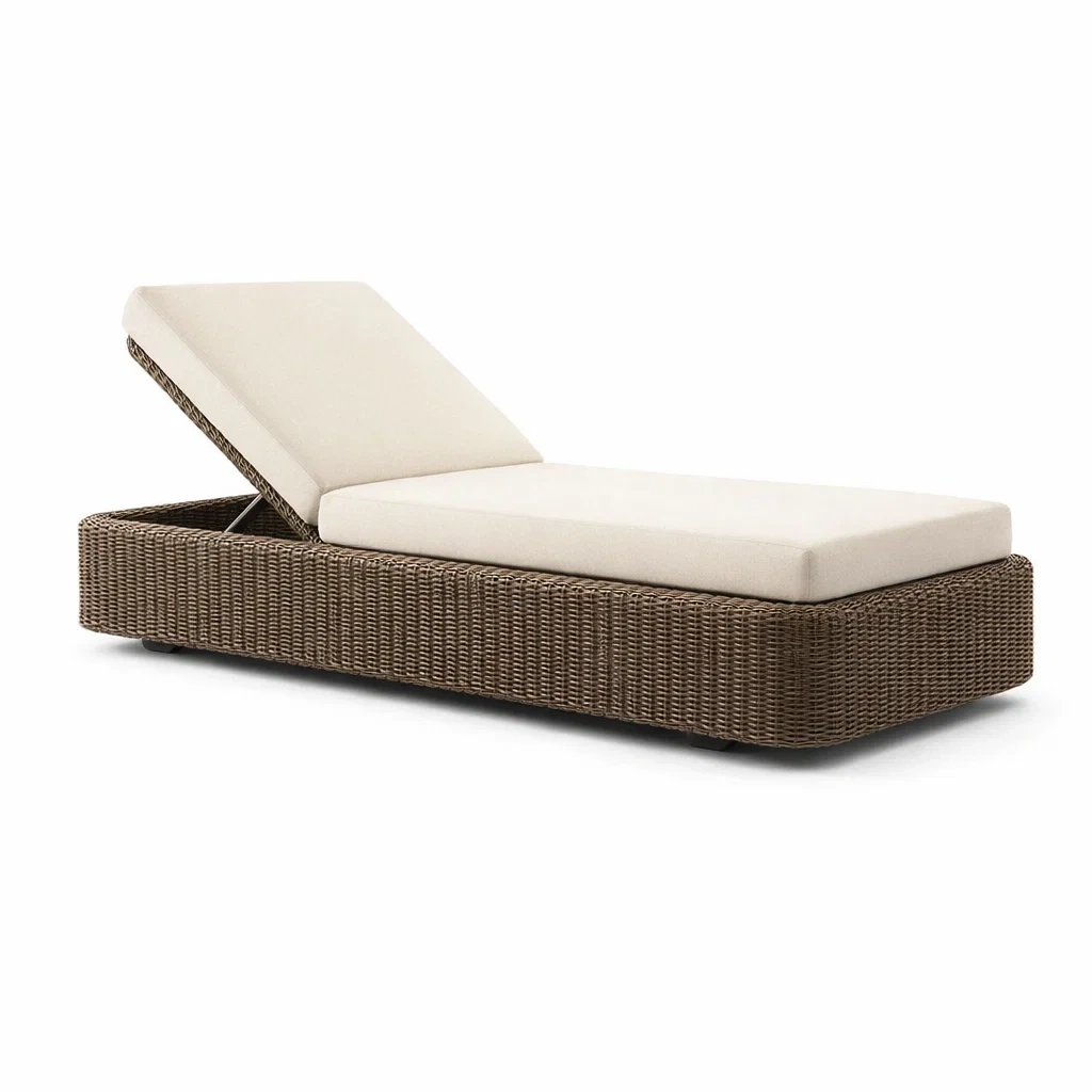 Lettino Prendisole in Rattan con Cuscino Crema-URBANHAVENVIBES