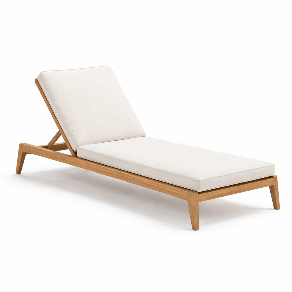 Lettino prendisole in legno di teak con cuscino regolabile-URBANHAVENVIBES
