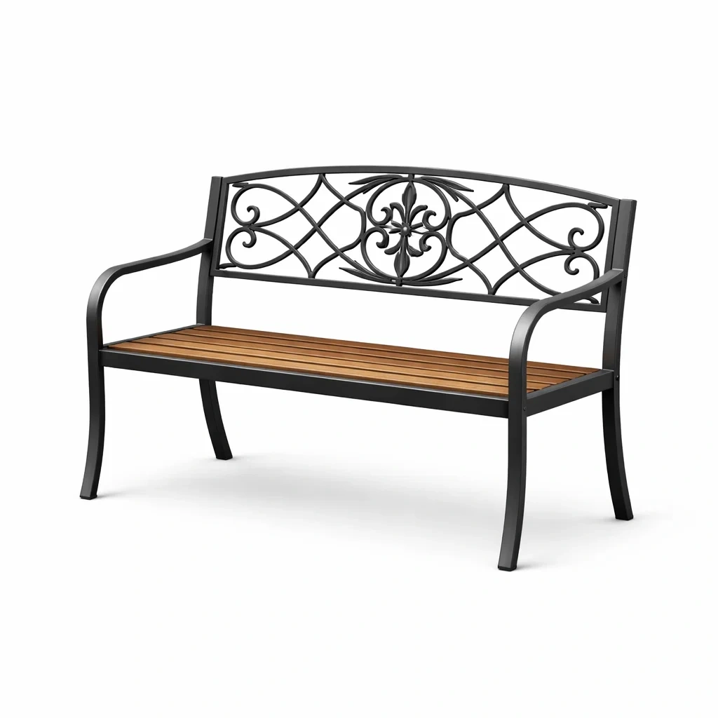 Panchina da Giardino in Ferro e Legno di Acacia 127x60x85 cm-URBANHAVENVIBES