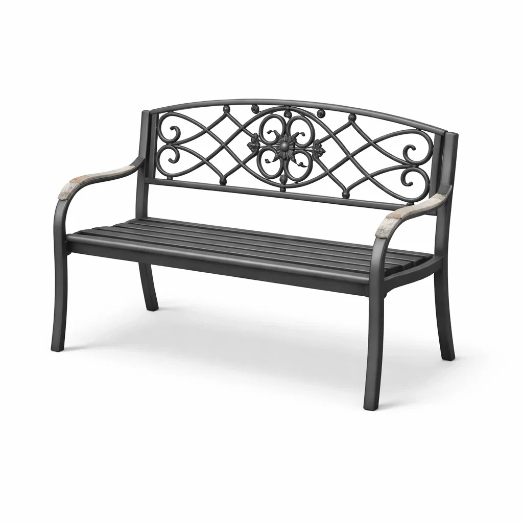 Panchina da Giardino in Metallo e Legno Nero-URBANHAVENVIBES