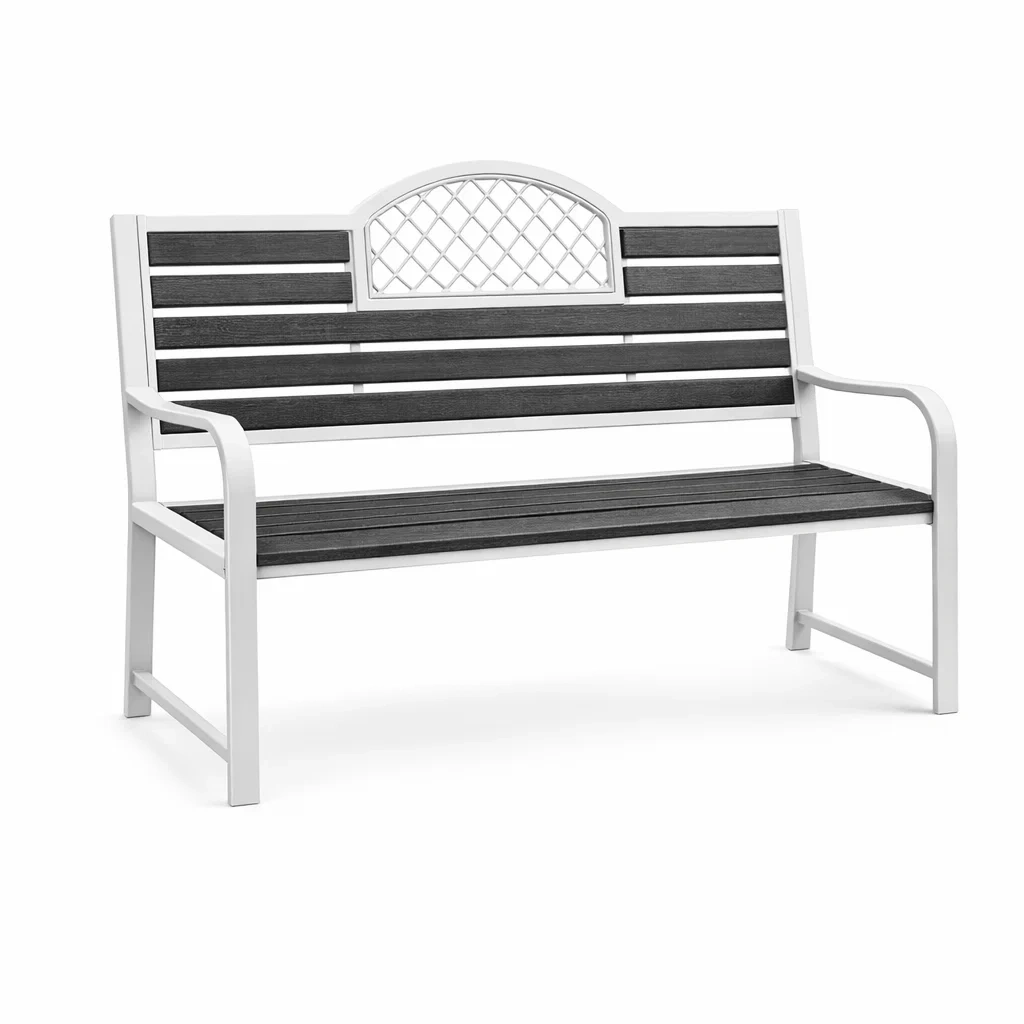 Panca da Giardino in Metallo e Legno Composito Bianco e Nero-URBANHAVENVIBES