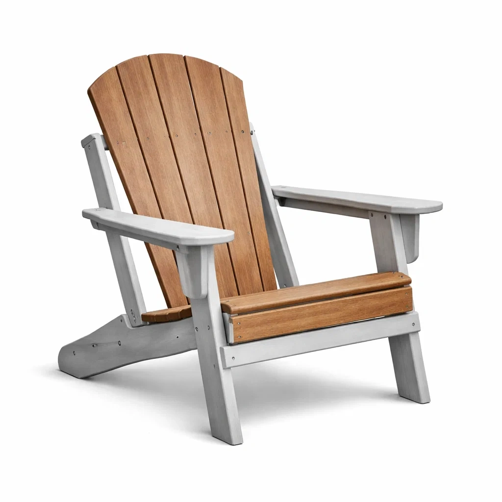Sedia Adirondack in Legno di Teak e Metallo Grigio-URBANHAVENVIBES
