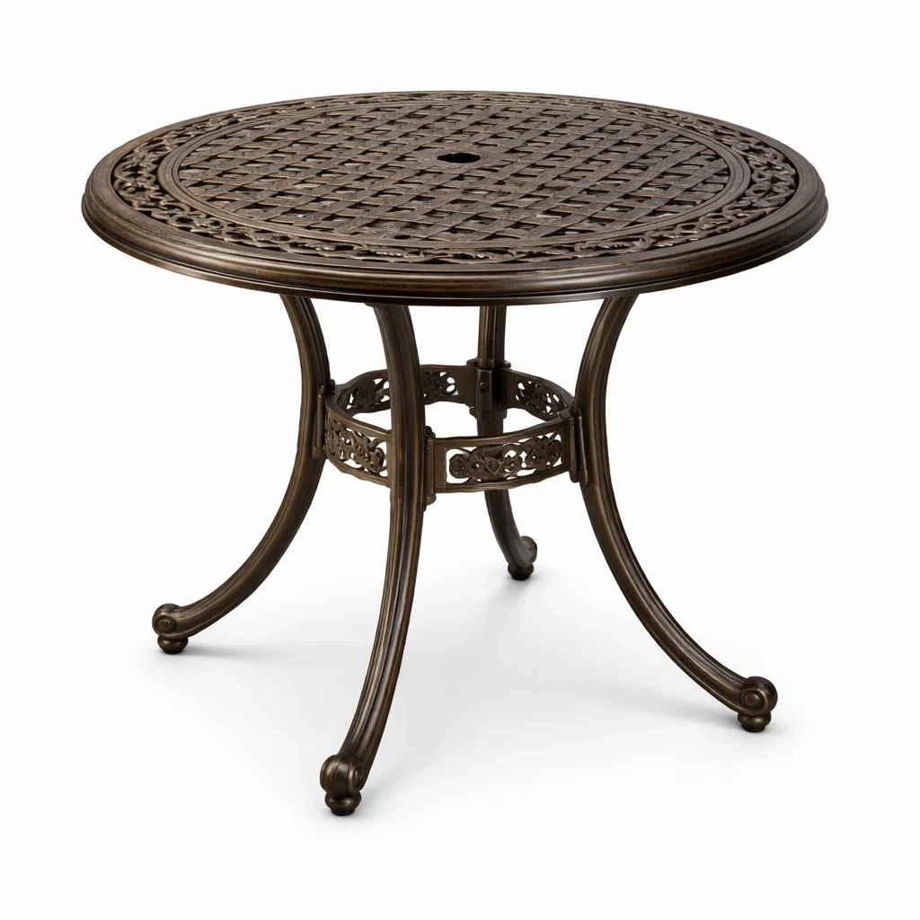 Tavolo da Giardino Rotondo in Alluminio Bronzo-URBANHAVENVIBES