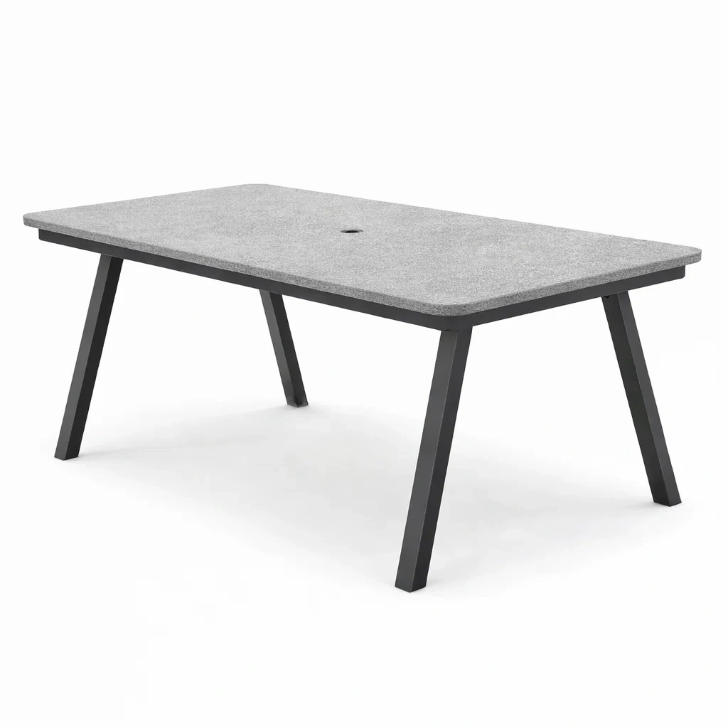 Tavolo da Giardino in Granito e Metallo Grigio 200x100x75 cm-URBANHAVENVIBES