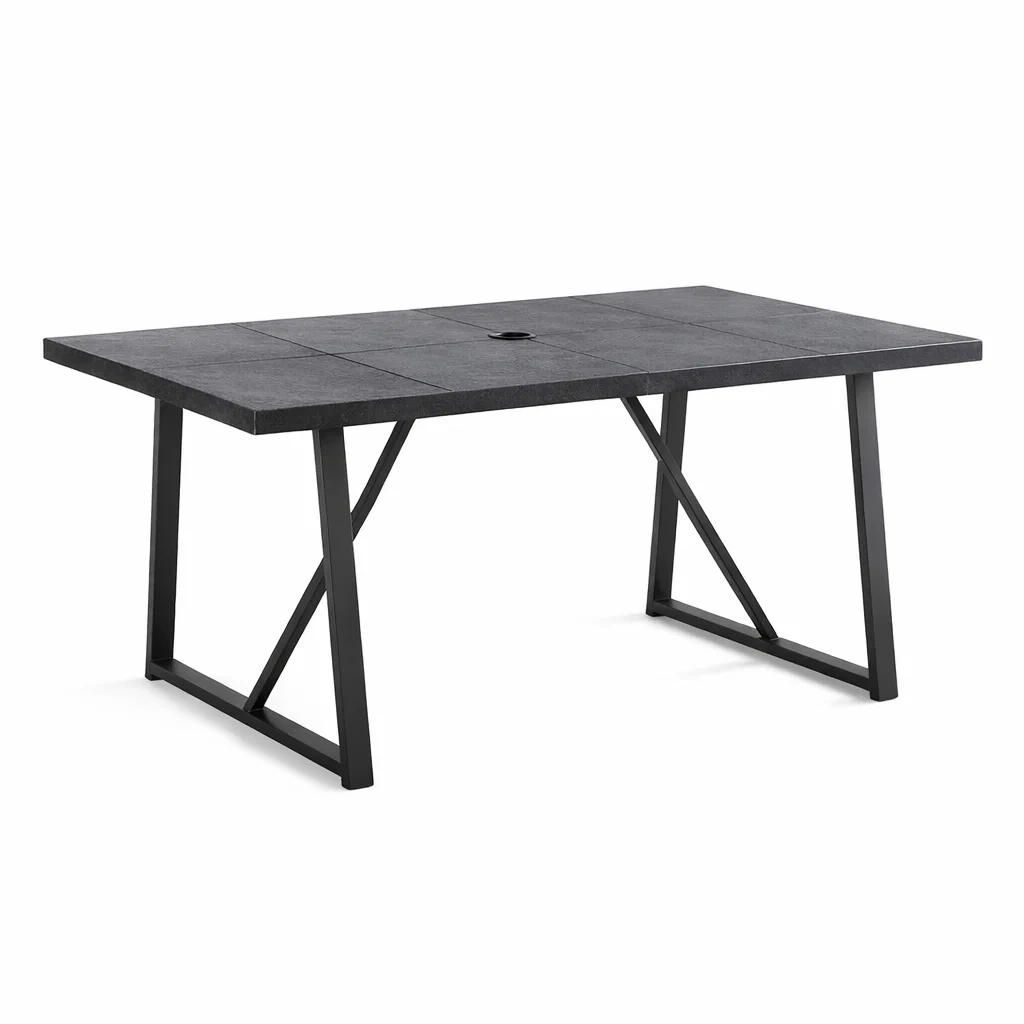 Tavolo Rettangolare da Esterno in Cemento e Metallo Grigio Scuro 200x100x75 cm-URBANHAVENVIBES