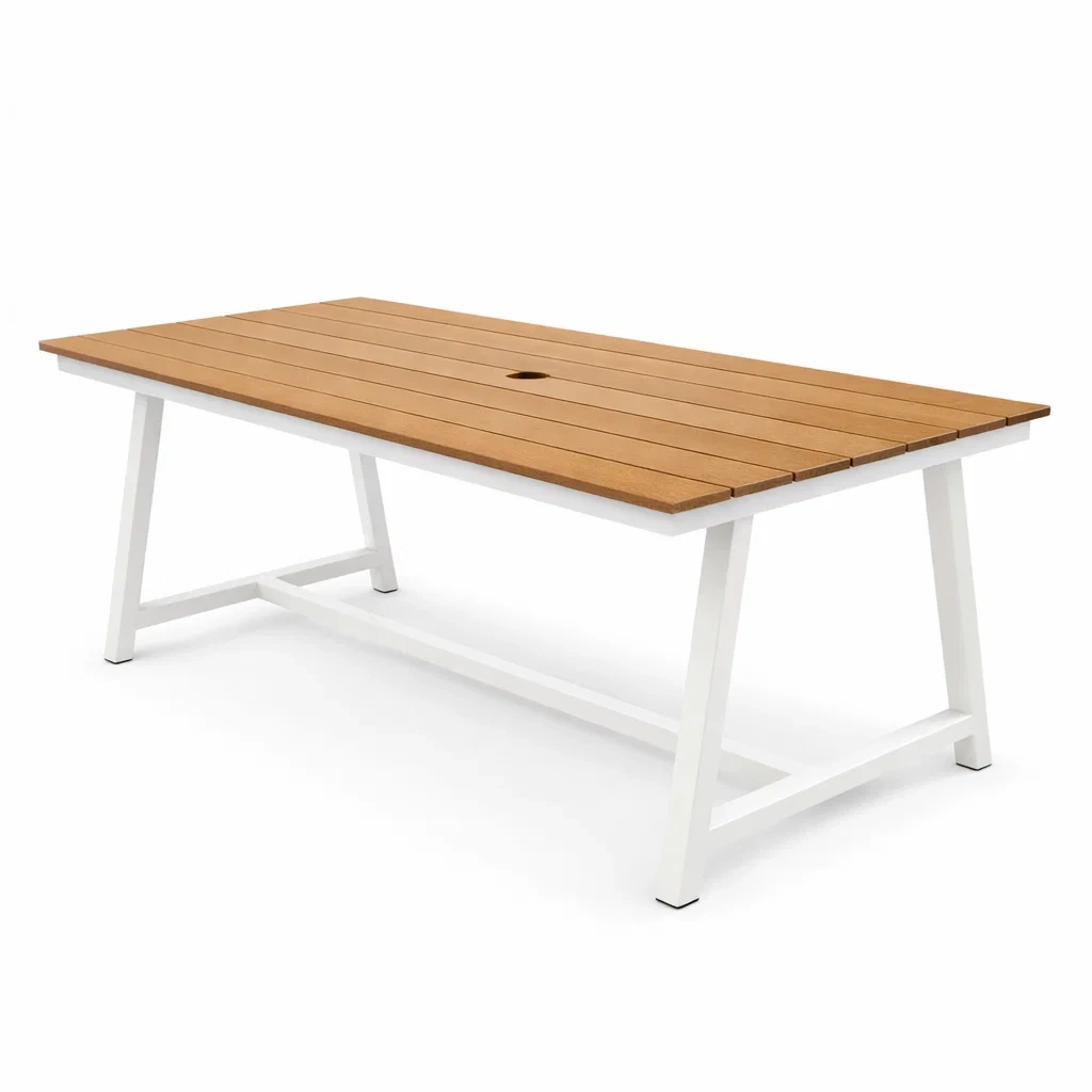 Tavolo da Esterno Rettangolare in Legno e Alluminio Verniciato 200x100x75 cm-URBANHAVENVIBES
