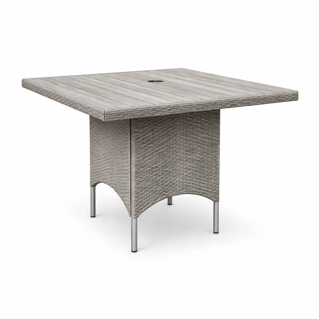 Tavolo da Giardino in Legno Composito e Rattan Grigio 90x90x75 cm-URBANHAVENVIBES